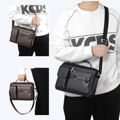 Plain black texture Men's Crossbody Shoulder Bag - Premium PU Leather Business & Commute Sling Bag