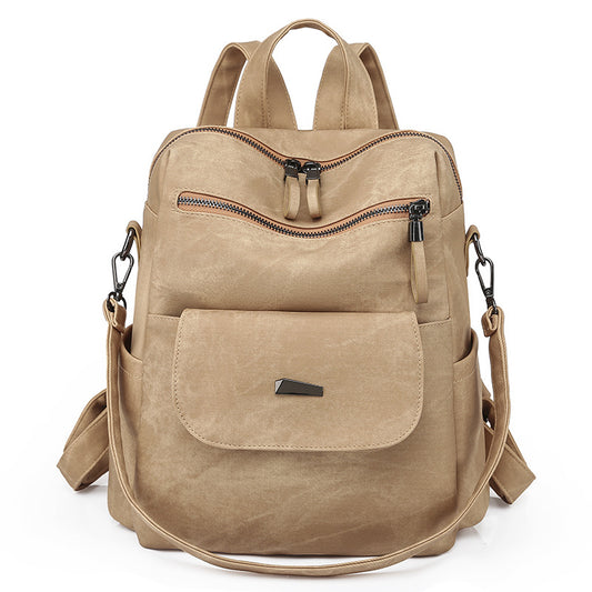 Stylish Women's PU Leather Backpack - Versatile Shoulder Bag with Multiple Pockets(Khaki)