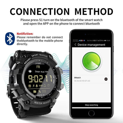 Rugged Sports Smartwatch - 50M Waterproof, 24H 3D Pedometer, Bluetooth Notifications & Long Battery Life(Black with blue text)