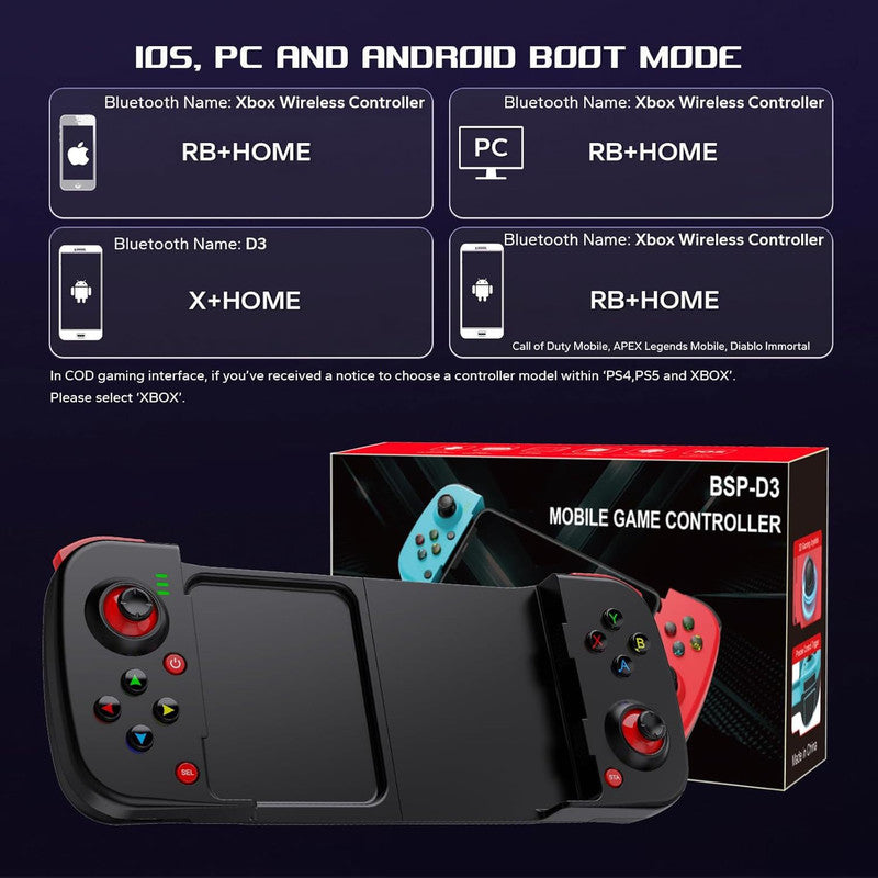 Portable Telescopic Mobile Game Controller - Bluetooth 5.0, iOS/Android/PC Compatible, 400mAh Battery(blue)