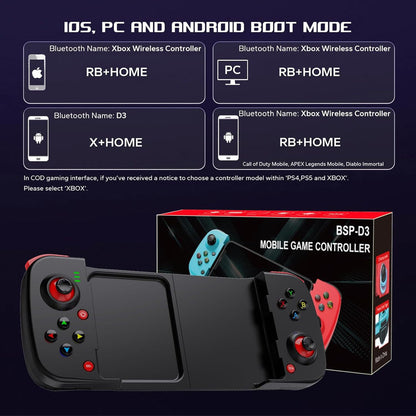 Portable Telescopic Mobile Game Controller - Bluetooth 5.0, iOS/Android/PC Compatible, 400mAh Battery(blue)