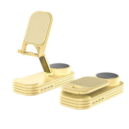 Foldable Desktop Phone Stand with Bluetooth 5.3 Speaker - Adjustable Angle & Height, TF/Line-In(yellow)