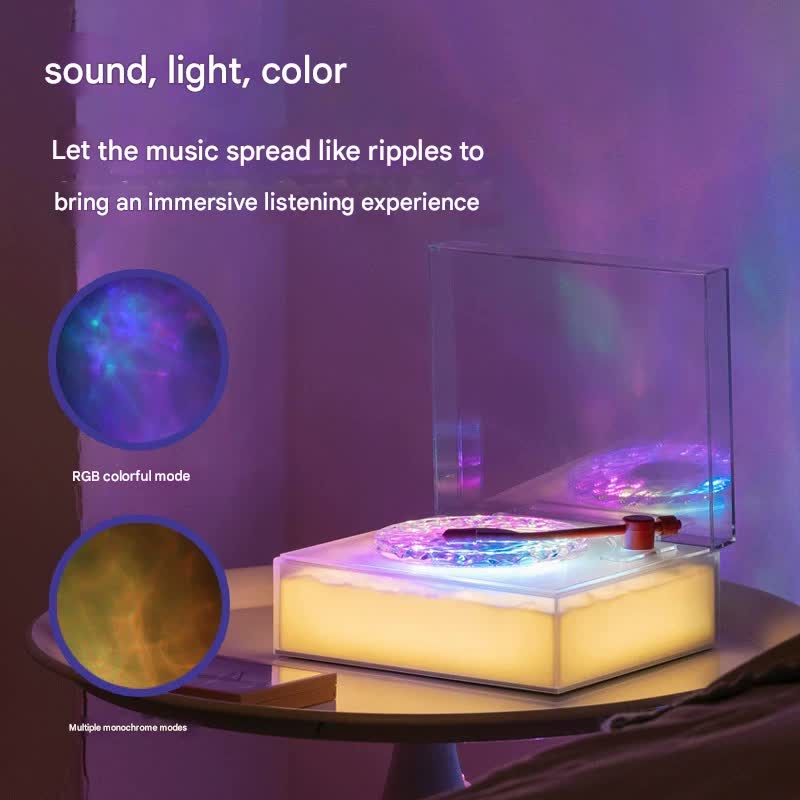 Retro Vinyl Bluetooth Speaker with Water Ripple Light Projection & 360 Surround Sound(grey)