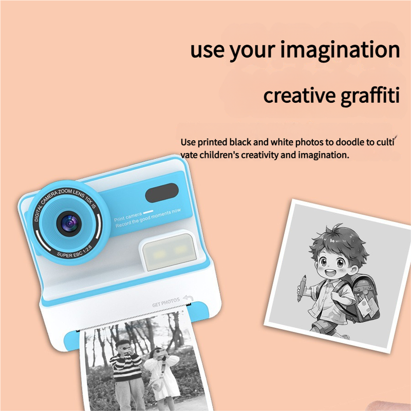 Kids Instant Print Camera - Creative Drawing & Photo Fun with Thermal Printing(Blue+32GB memory card)