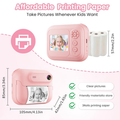 Kids Multi-Functional Camera Toy - Instant B&W Printing & Creative Stickers(blue)