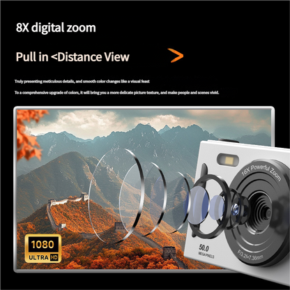 50MP HD Digital Camera with 8X Zoom & Dual Lens System(silvery)