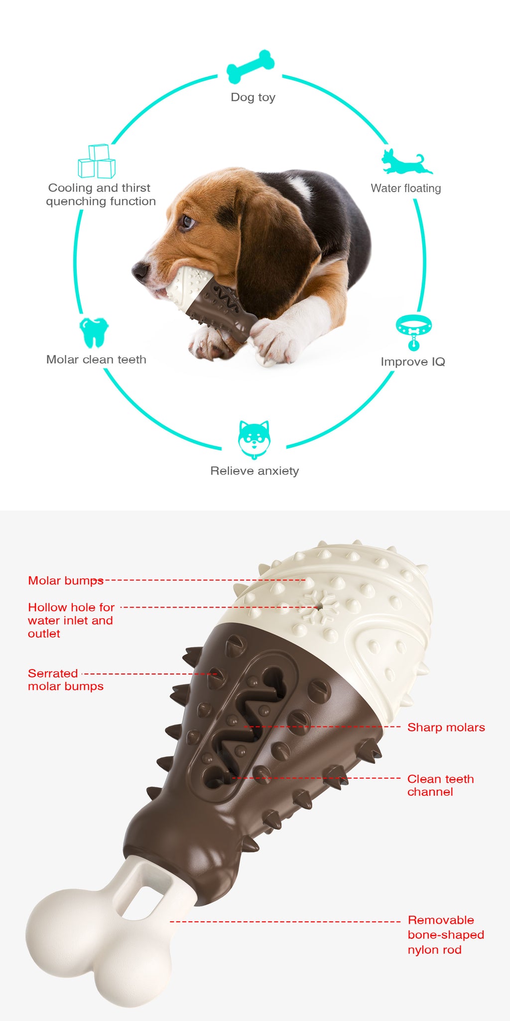 Multifunctional Dog Toy with Cooling, Dental Care & Floating Features(Chocolate color)