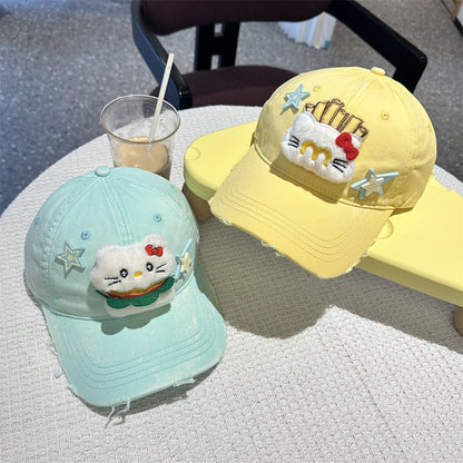 Adorable Cartoon Cat & Stars Baseball Cap - 100% Cotton, Adjustable Fit, Sun Protection(pink)