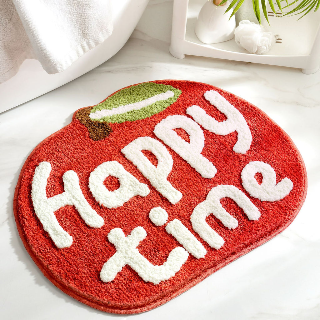 Super Absorbent Microfiber Bath Mat - Non-Slip TPR Backing, Machine Washable, Fun Fruit Designs(Red apple 50*60cm)