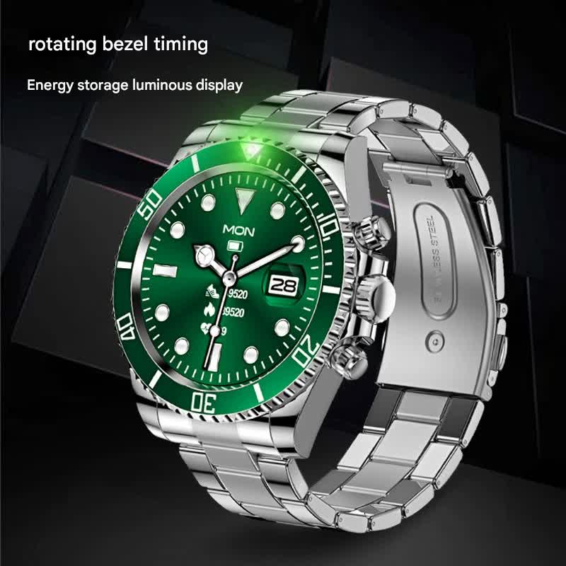 Classic Stainless Steel Smartwatch with Rotating Timer Bezel, Bluetooth Calling & Luminous Display(blue and red)