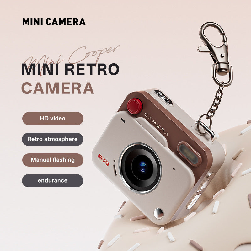 Mini Retro Keychain Camera - 48MP Photos, 1080P HD Video with Built-in Filters & Flash(black and white)