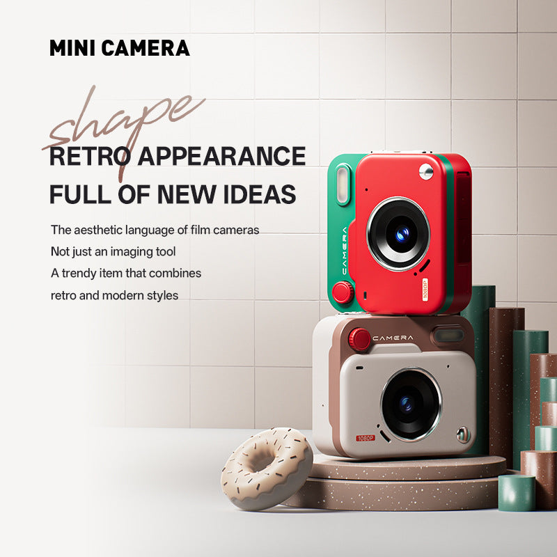 Mini Retro Keychain Camera - 48MP Photos, 1080P HD Video with Built-in Filters & Flash(black and white)