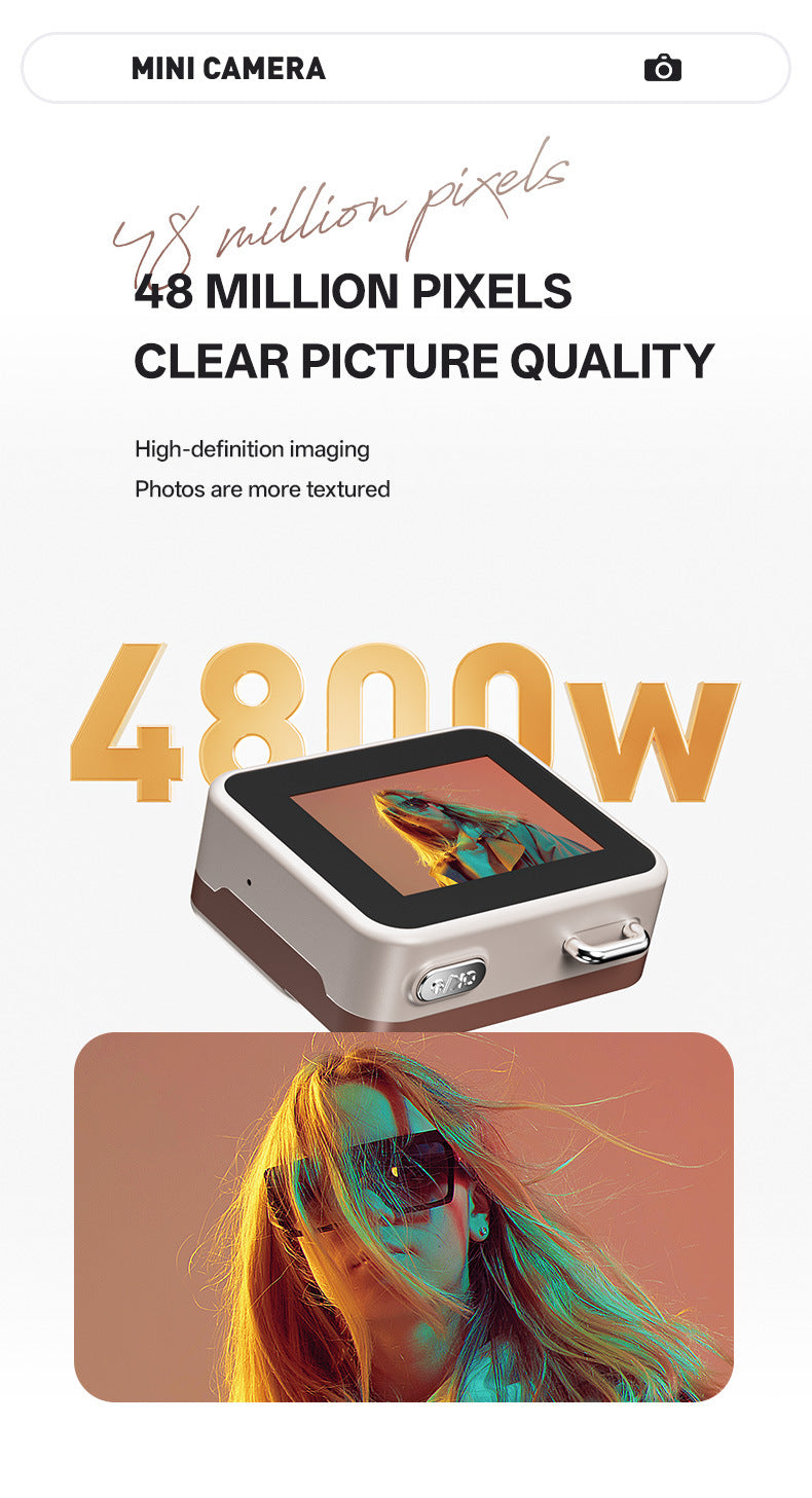 Mini Retro Keychain Camera - 48MP Photos, 1080P HD Video with Built-in Filters & Flash(black and white)