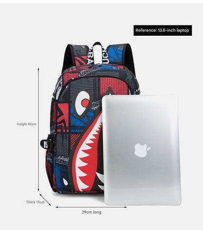Trendsetter Shark Mouth Print Backpack - Lightweight & Breathable School Bag(Laser red)