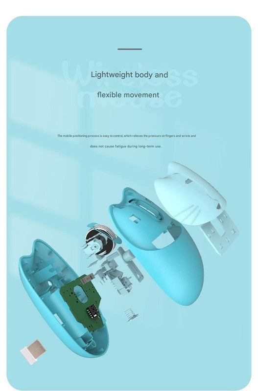 Cute Cat Shaped Wireless Office Mouse - Dual Mode 2.4G/Bluetooth, 3-Level DPI, Silent Click(red)