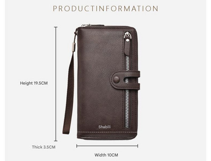 Two pieces High-Capacity PU Leather Clutch Wallet - Unisex Design with Wrist Strap, Zipper & Multiple Card Slots(Light brown)