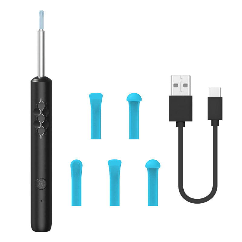 Smart Visual Ear Cleaner with HD WiFi Camera - Gentle Silicone Tips, USB-C Rechargeable Otoscope for Safe Ear Wax Removal(Black low-level version)
