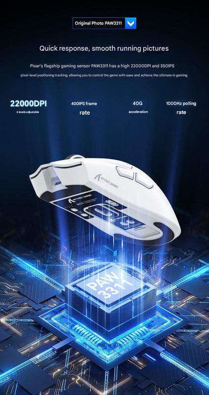 High-Performance Tri-Mode Wireless Gaming Mouse - 22000 DPI, Rechargeable, with RGB Charging Dock(black)