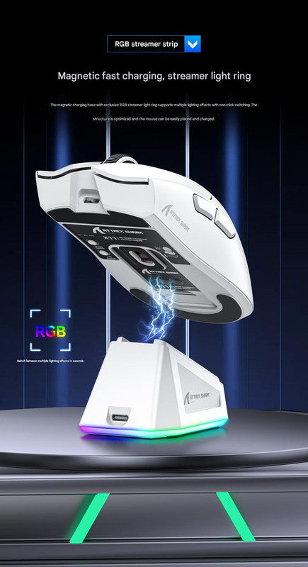 High-Performance Tri-Mode Wireless Gaming Mouse - 22000 DPI, Rechargeable, with RGB Charging Dock(black)