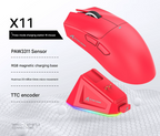High-Performance Tri-Mode Wireless Gaming Mouse - 22000 DPI, Rechargeable, with RGB Charging Dock(red)