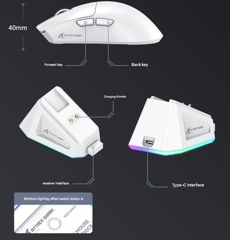 High-Performance Tri-Mode Wireless Gaming Mouse - 22000 DPI, Rechargeable, with RGB Charging Dock(red)