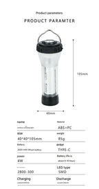 Portable Outdoor Camping Lantern with Tripod Stand, Soft Light Diffuser & USB-C Charging(black)