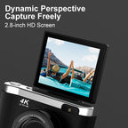 4K Ultra HD Digital Camera - 75MP, 2.8-inch Rotatable Screen, Auto Focus & Built-in Flash(black)