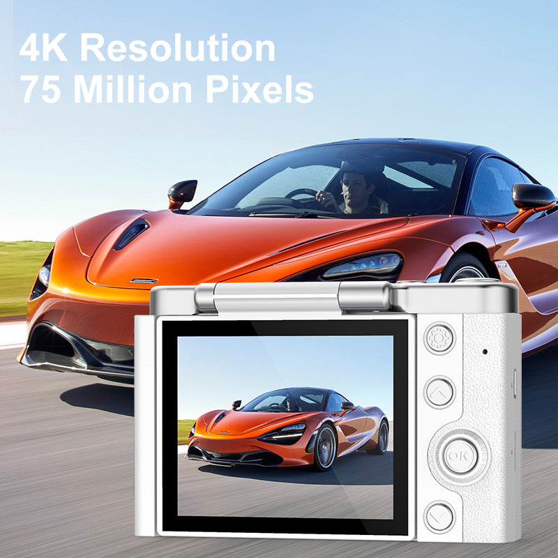 4K Ultra HD Digital Camera - 75MP, 2.8-inch Rotatable Screen, Auto Focus & Built-in Flash(white)