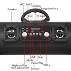 Portable Wireless Speaker - FM Radio, USB/TF Playback, AUX Input, Microphone Support & 2000mAh Battery(black)