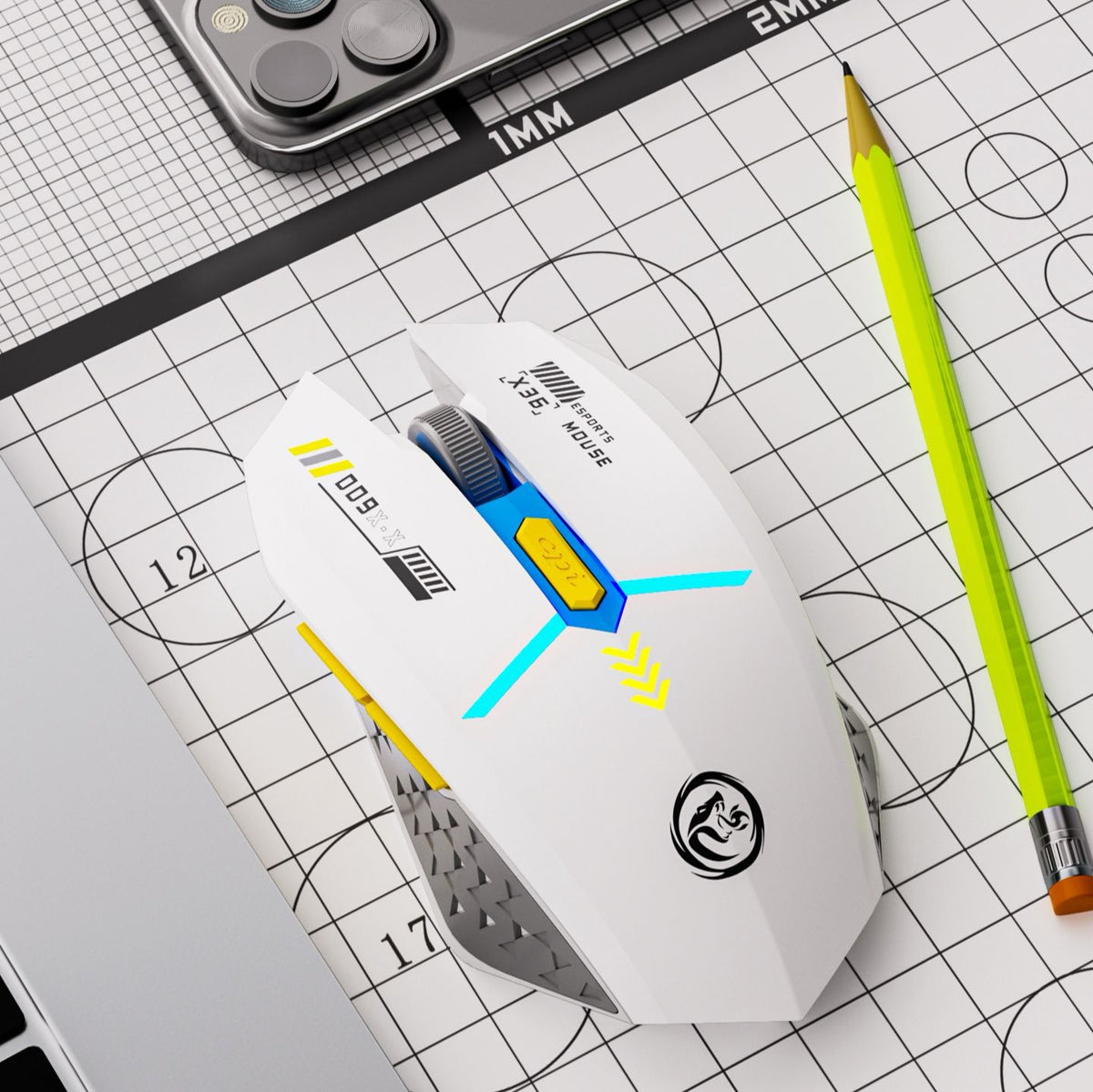 Ergonomic Dual-Mode Wireless Gaming Mouse - Mute Buttons, Adjustable DPI, Rechargeable, Multi-Assist Keys(white)