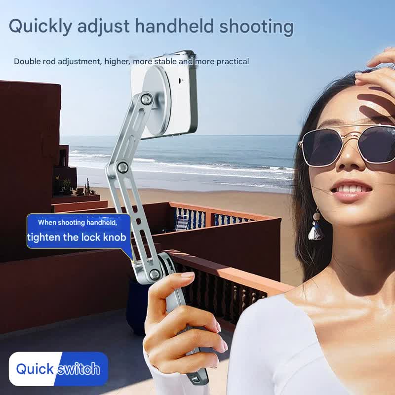 2-in-1 Magnetic Folding Stand for Phones & Tablets - Adjustable Aluminum Desktop & Handheld Holder(silver)