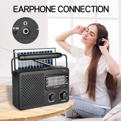 Portable Solar Powered 3-Band AM/FM/SW Radio with Bluetooth Speaker & Multiple Charging Options(black)