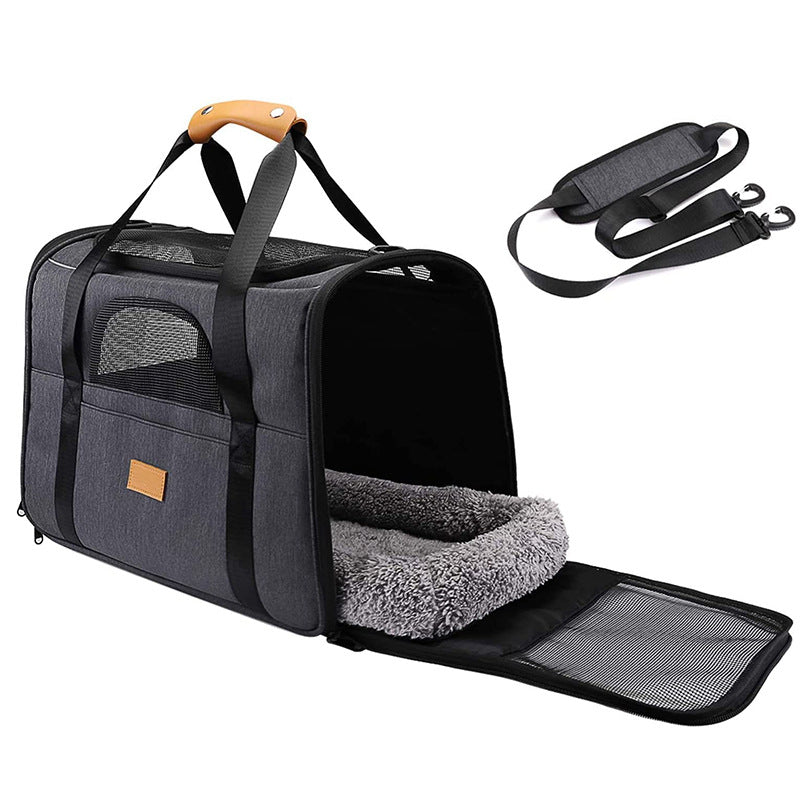 Foldable Soft-Sided Pet Carrier for Travel - Fits Cats & Small Dogs Under 6kg, with Removable Plush Bed & Shoulder Strap(black)