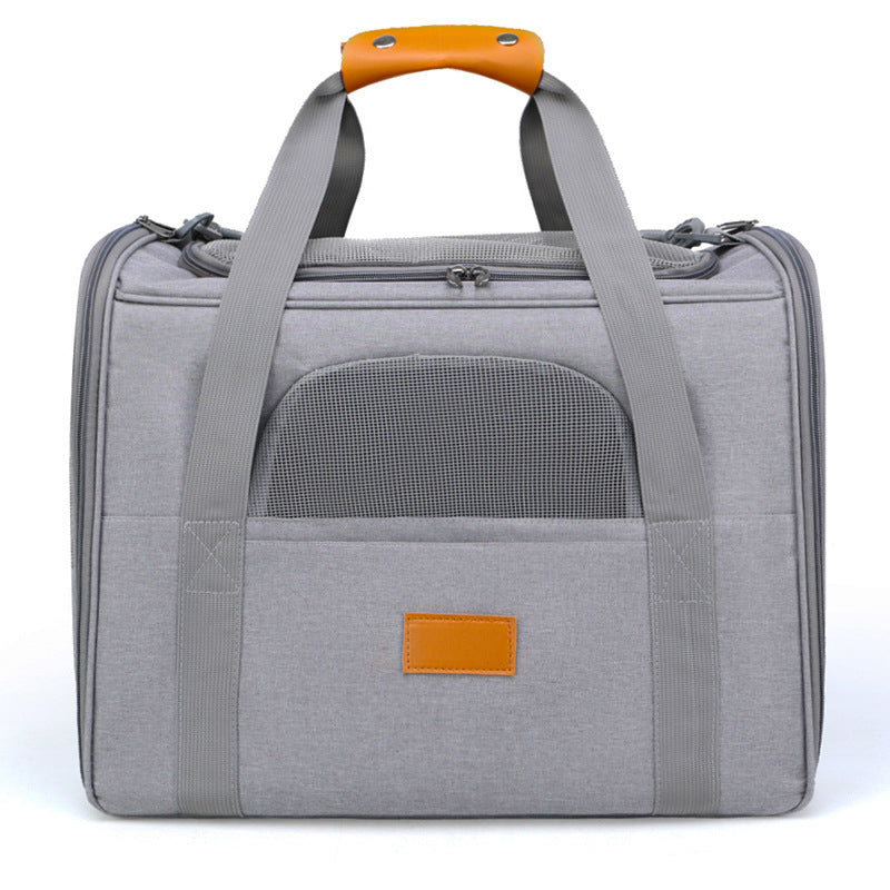 Foldable Soft-Sided Pet Carrier for Travel - Fits Cats & Small Dogs Under 6kg, with Removable Plush Bed & Shoulder Strap(grey)