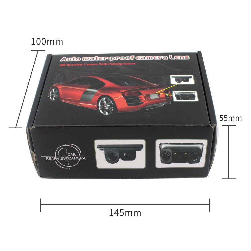 3-in-1 Car Reversing Camera & Parking Sensor System with Monitor - License Plate Frame Mount, Waterproof & Night Vision(black)