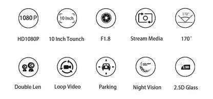 10-Inch Dual Lens Dash Cam Mirror - 1080P FHD Touch Screen Car DVR with Rear Camera, Night Vision & G-Sensor(black)