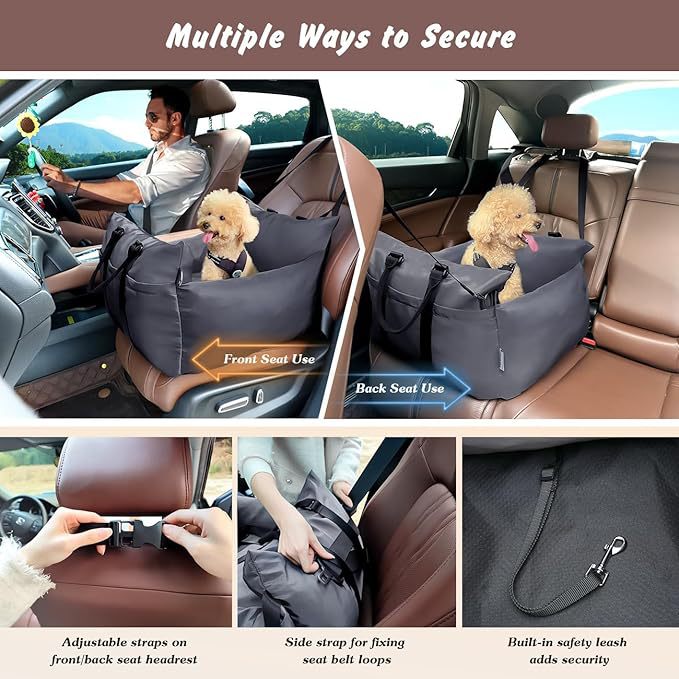 2-in-1 Pet Car Booster Seat & Travel Bed - Removable, Non-Slip, for Small Dogs & Cats(Khaki)