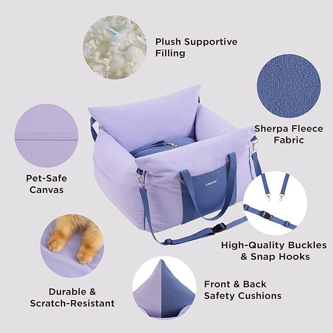 2-in-1 Pet Car Booster Seat & Travel Bed - Removable, Non-Slip, for Small Dogs & Cats(Grey)