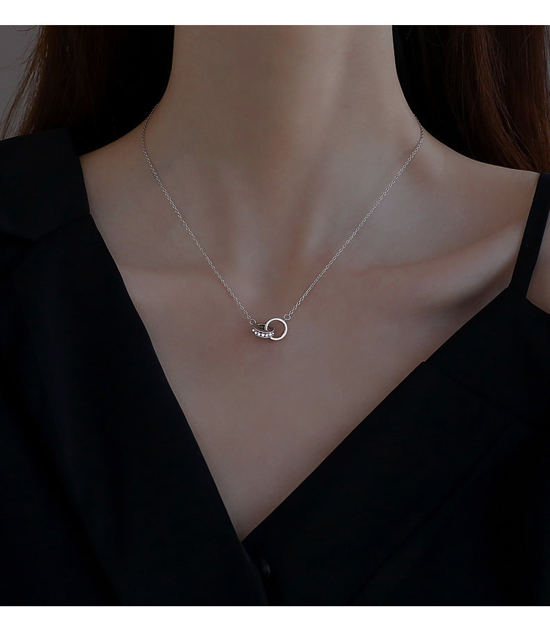 2pc Elegant Interlocking Rings Pendant Necklace with Zirconia Accents - Copper Base, Minimalist Jewelry(platinum)