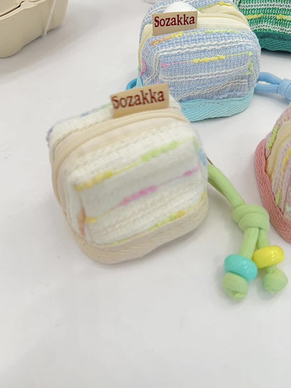 3pc Chic Woven Mini Backpack Pouch - Earphone Case & Coin Purse with Keychain Lanyard(white)