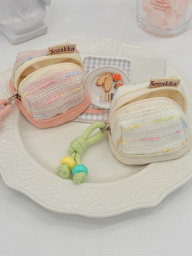 3pc Chic Woven Mini Backpack Pouch - Earphone Case & Coin Purse with Keychain Lanyard(yellow)