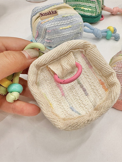 3pc Chic Woven Mini Backpack Pouch - Earphone Case & Coin Purse with Keychain Lanyard(yellow)