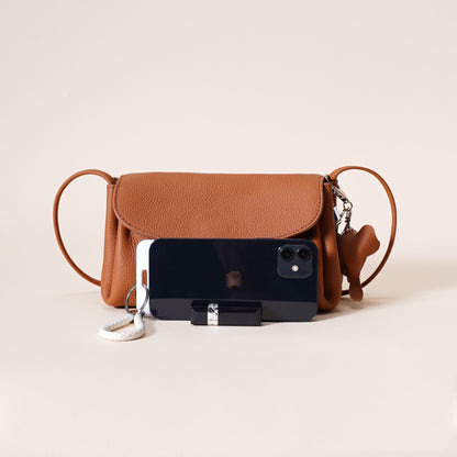 Genuine Leather Flap Crossbody Bag with Elephant Charm - Compact & Stylish Shoulder Purse(White)