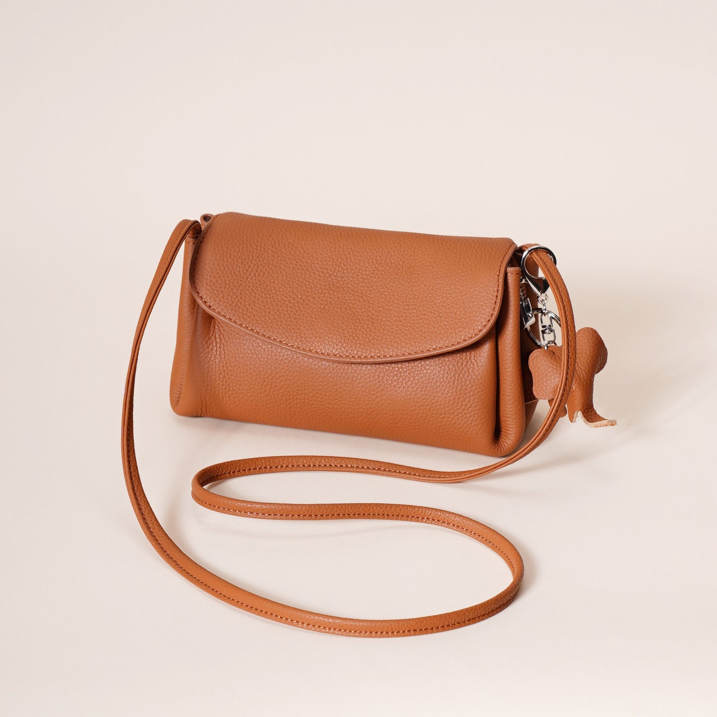 Genuine Leather Flap Crossbody Bag with Elephant Charm - Compact & Stylish Shoulder Purse(Dark gray)
