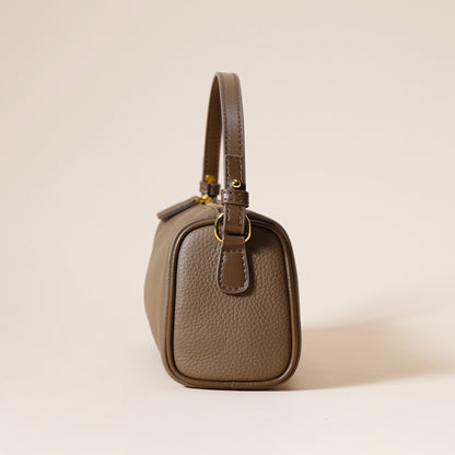 Genuine Leather Boston Bag - Mini Barrel Crossbody & Top Handle Purse(black)