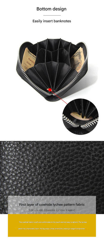 Genuine Leather RFID Blocking Accordion Card Holder & Coin Purse - Large Capacity Zip Wallet(brown)