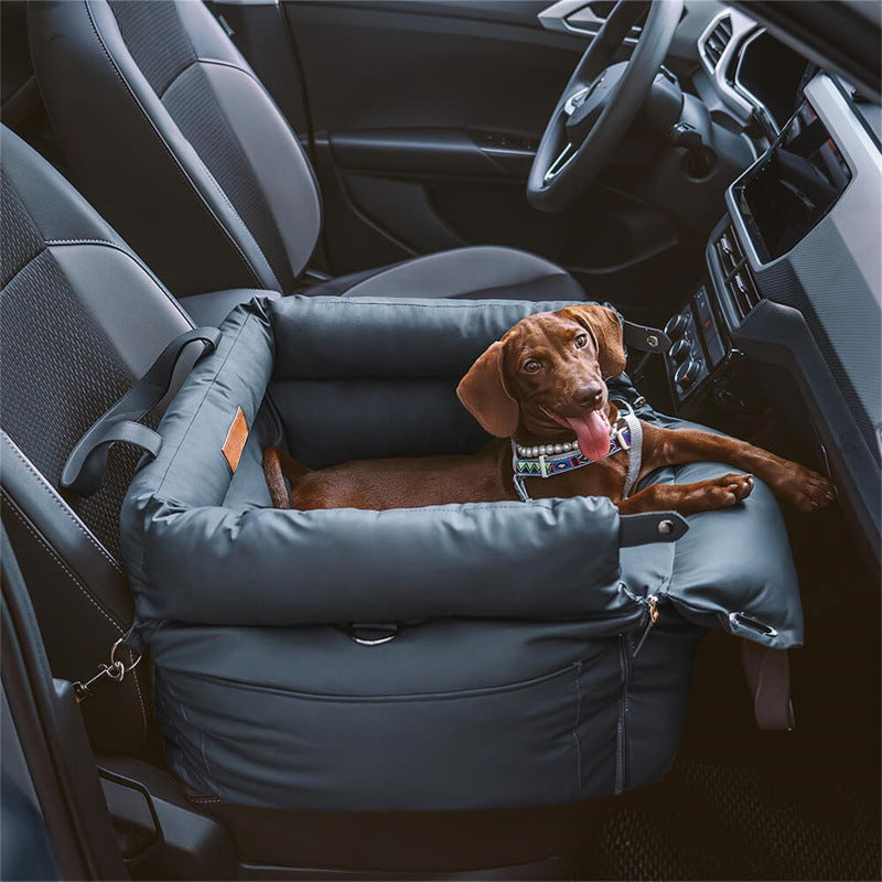 Dark Blue Premium Plush Pet Booster Car Seat - Portable Dog Travel Bed with Non-Slip Base