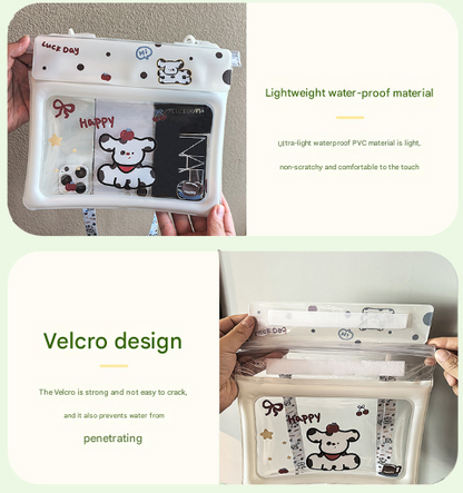 2 Pcs Cartoon Dog Pattern On White Background Cute Floating Waterproof Pouch - Touch-Sensitive Screen & Adjustable Strap