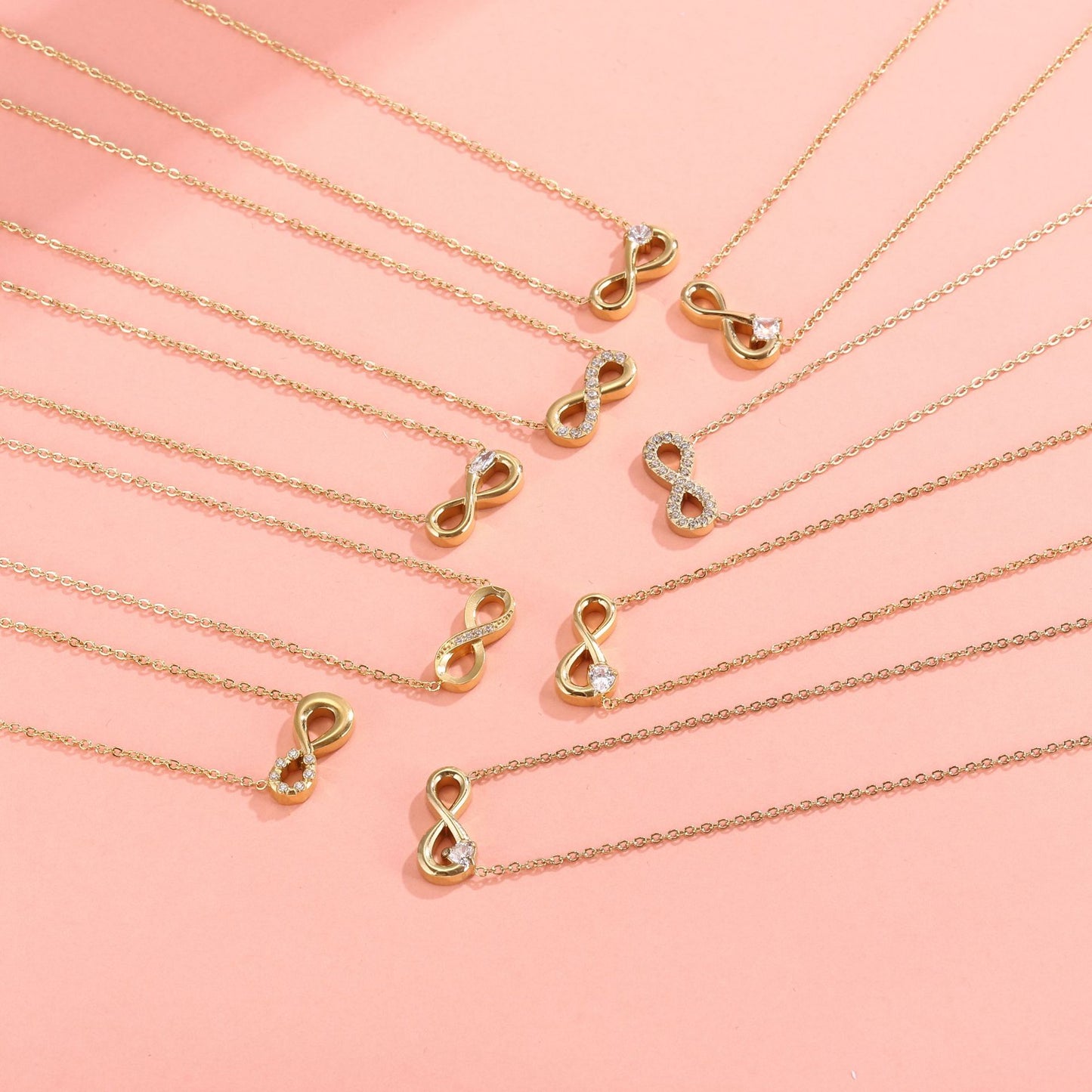 Style 2 Gold Infinity Necklace for Women - Dainty Titanium Steel Pendant with Sparkling Cubic Zirconia
