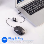 Grey and Black Portable Mini USB-C Mouse with Retractable Cable - Silent Click Travel Mouse for Laptop, MacBook, Tablet
